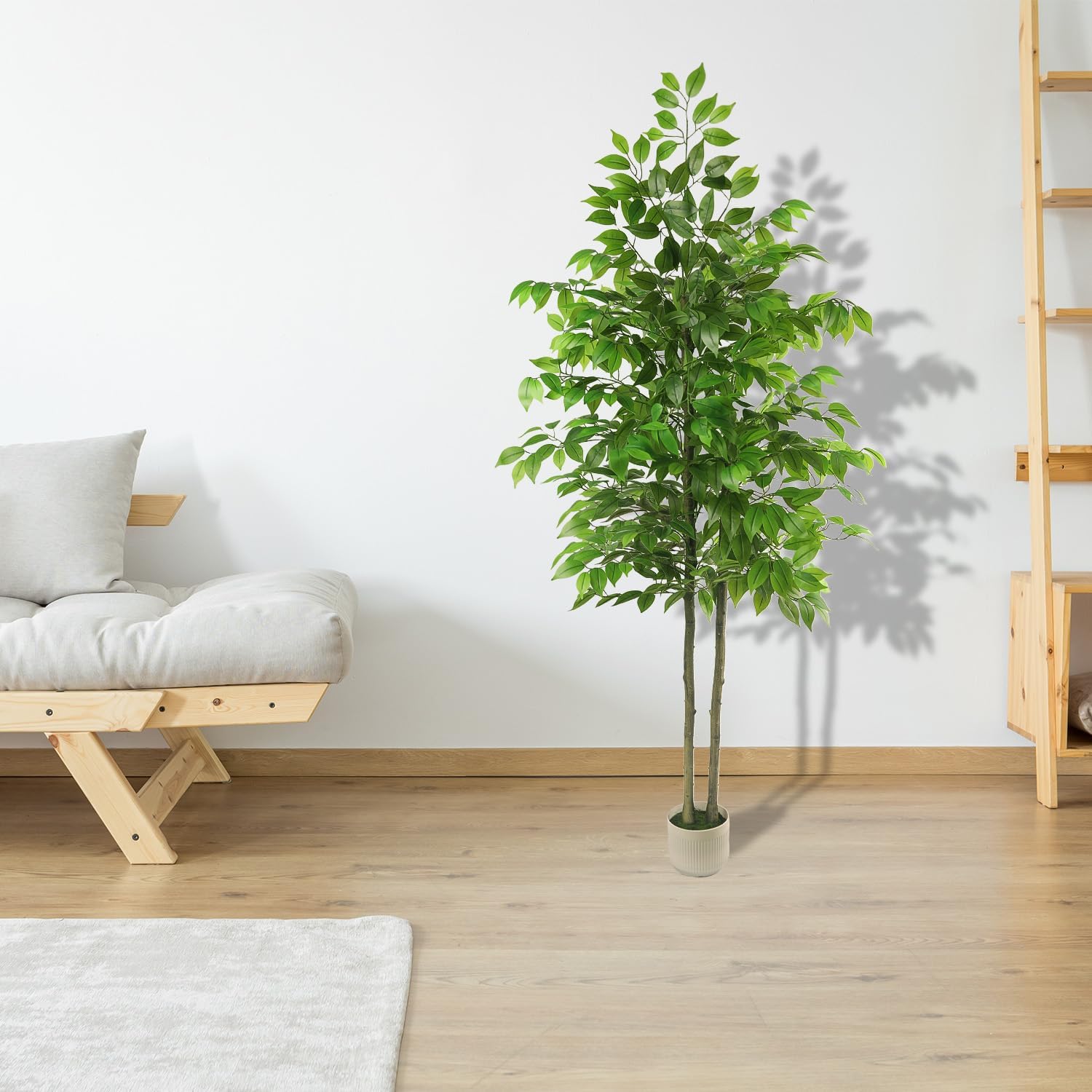 Artificial Ficus Tree 6FT Tall, Artificial Plants Indoor with White Planter Faux Ficus Tree Realistic Faux Silk Plant for Home Office Living Room, Porch, Garden Decor - Image 2