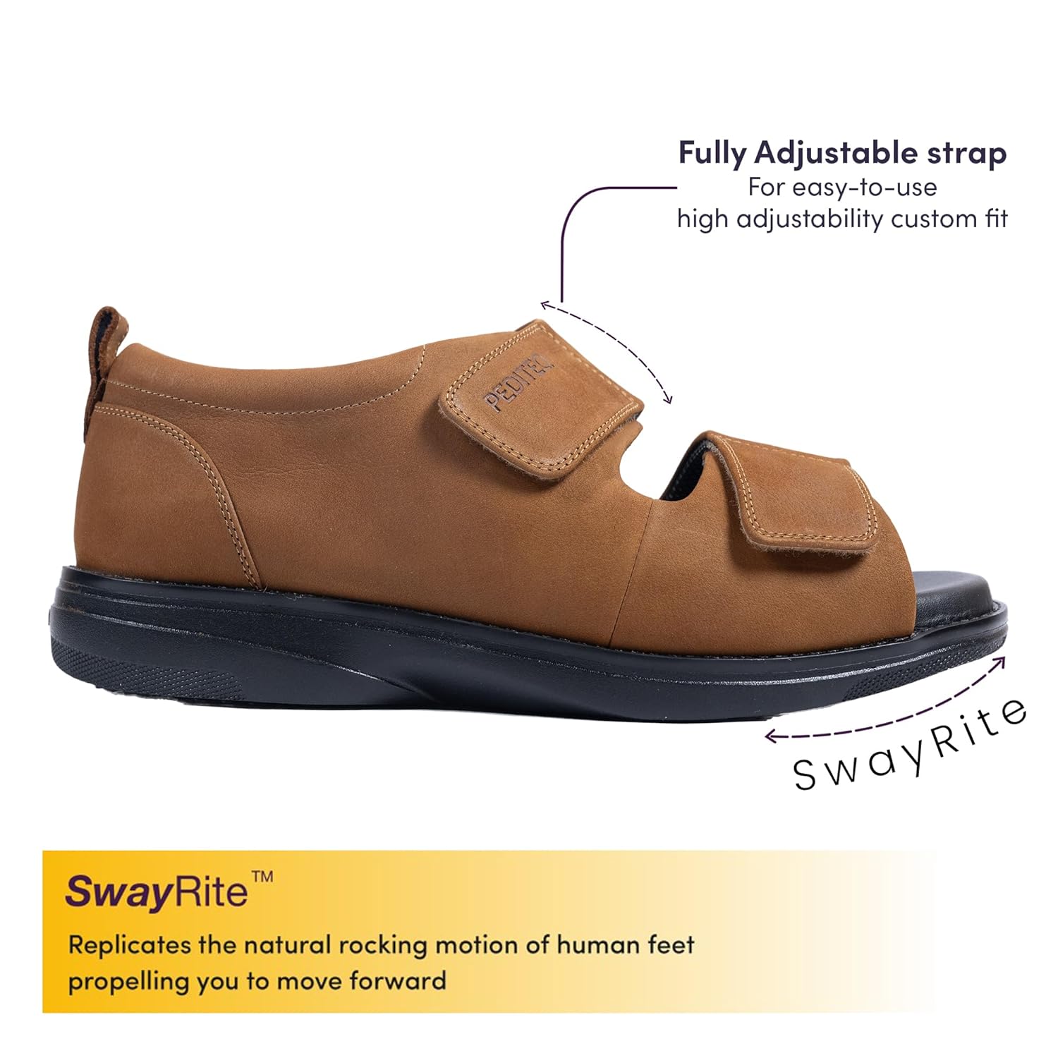 Pediteq DC2 Bali Fully Adjustable Wide Fit Diabetic Sandals for Men | Diabetic Slippers for Diabetic Feet | Swollen Feet | Neuropathic Feet | Genuine Leather - Image 3