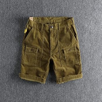 GYXHPTD Summer Japanese Retro Corduroy Multi-Pocket Cargo Shorts