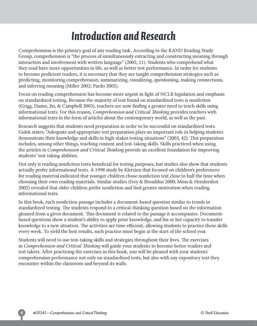 Comprehension and Critical Thinking Grade 3 (Comprehension & Critical Thinking)
