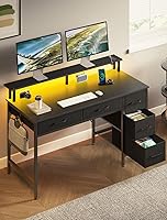 Vista 6 de Seventable Escritorio de Computadora con Tomas de Corriente y Luz LED, Escritorio de Oficina en Casa de 39 Pulgadas con 5 Cajones, Escritorio