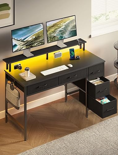 Miniatura 6 de Seventable Computer Desk with Power Outlets & LED Light, 55 inch Home Office Desk with 5 Drawers, Writing Desk with Monitor Stand, Work Desk for