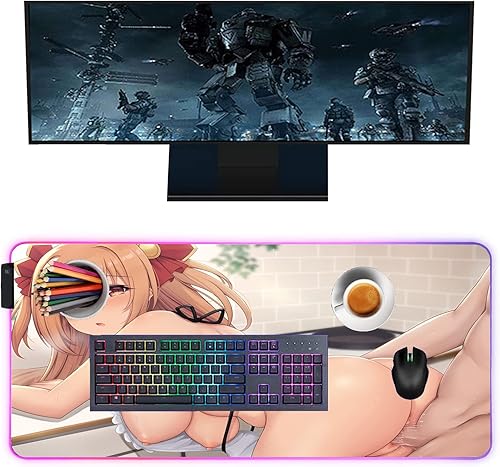 Mouse Pads Anime Girl Sexy Butt Mousepad RGB LED Mouse Pad Gamer Gaming Pads Keyboard XXL Large Mause for Desk Play Mat Carpet 24 inch x12 inch