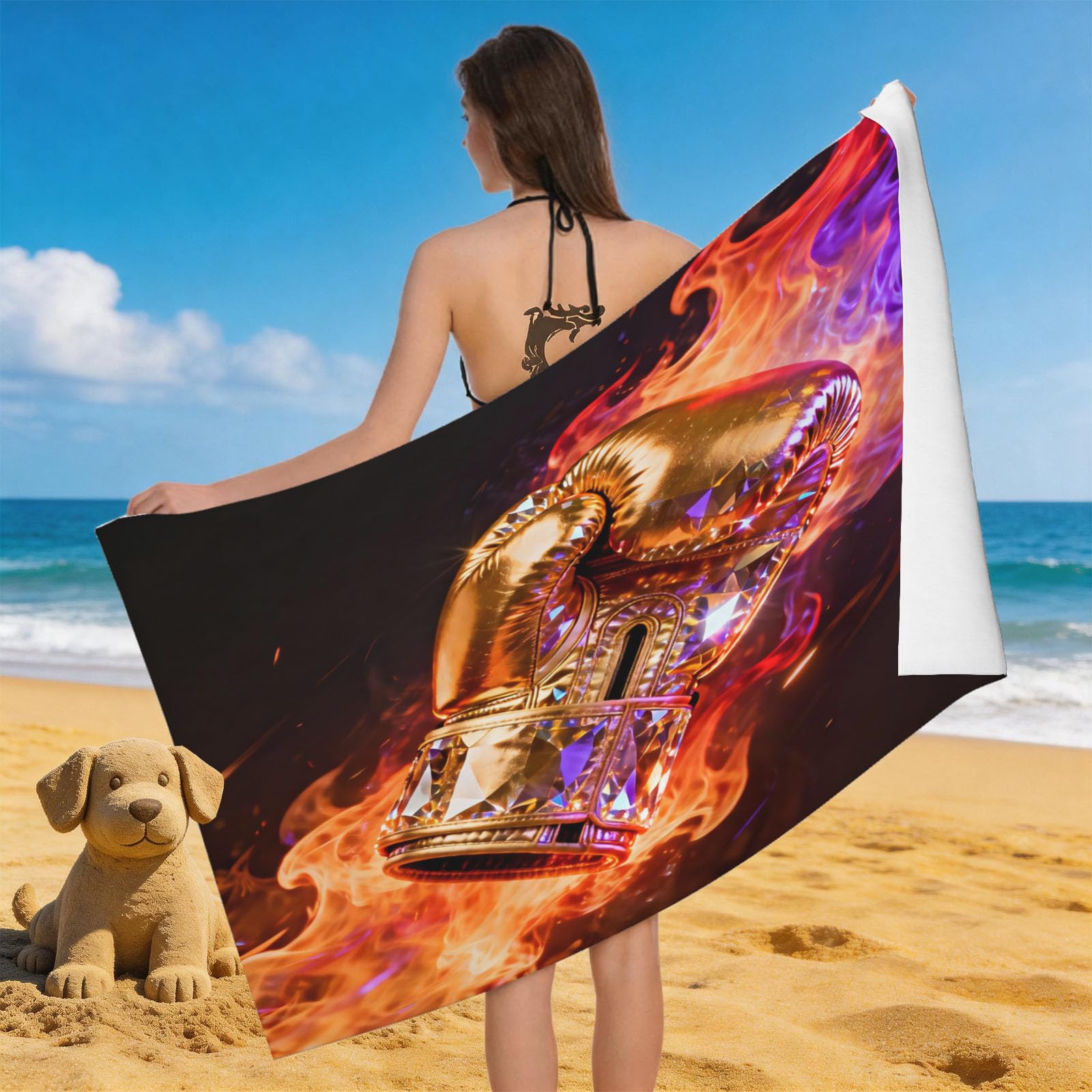 Leichong 3D Boxing Gloves Beach Towel Large Microfiber Soft Quick Dry for Adults, Extreme Sport Bath Towel Lightweight Soft Absorbent for Travel Swimming Pool Sports, 80 x 160 cm
