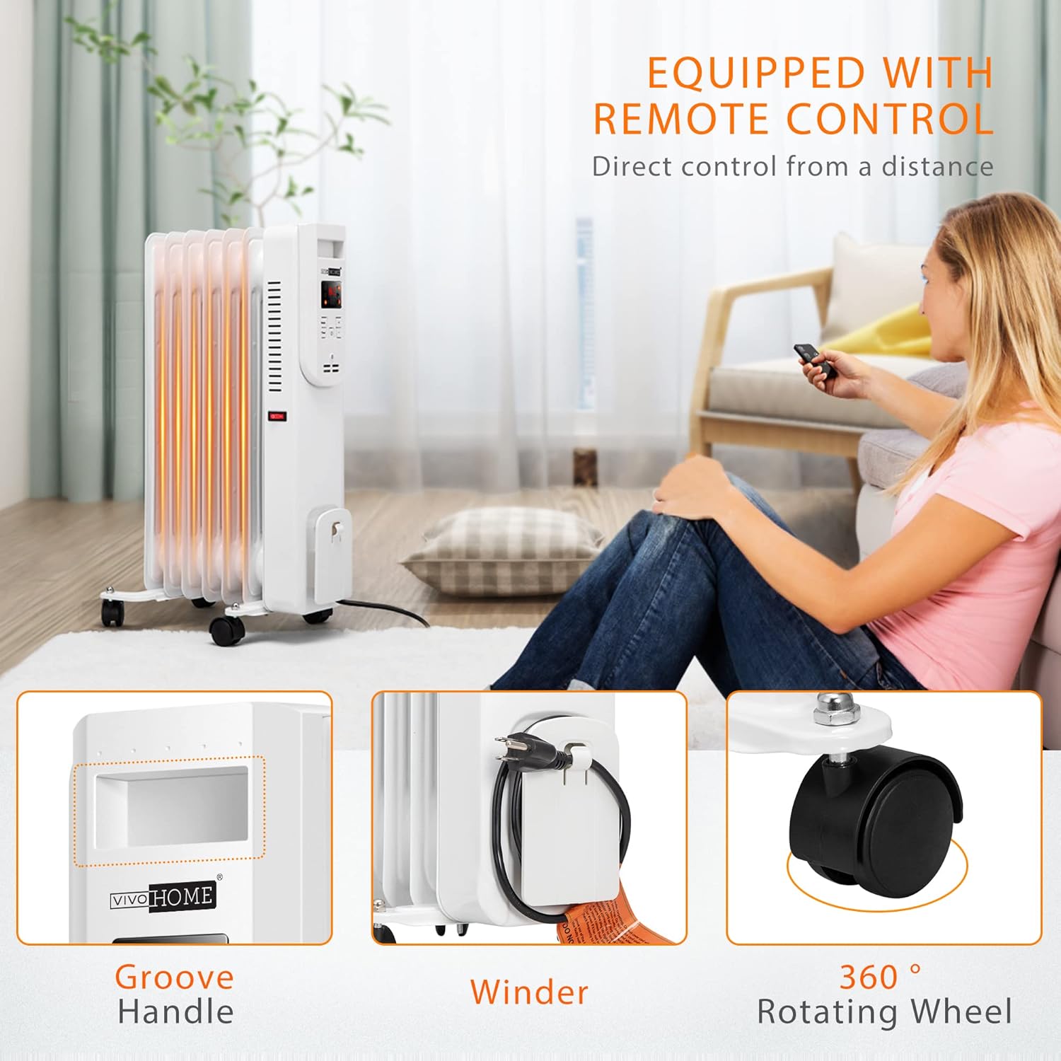Buy VIVOHOME 1500W Oil Filled Radiator Heater with Remote Control