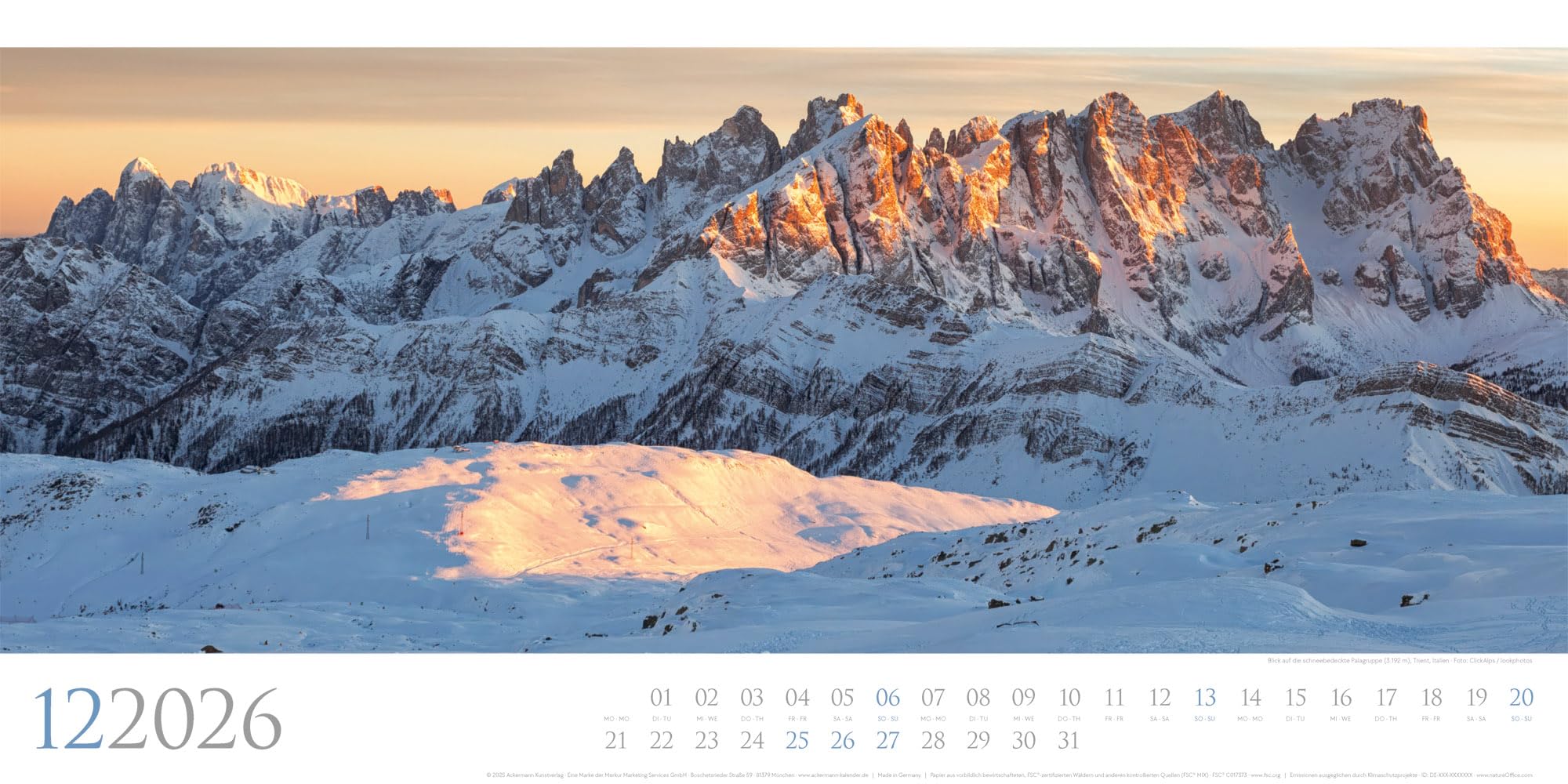 Dolomiten Kalender 2026 | Bildgewaltiger Berge-Kalender im schlanken Querformat (66x33 cm) | Südtirol für Alpinist:innen und Wander:innen