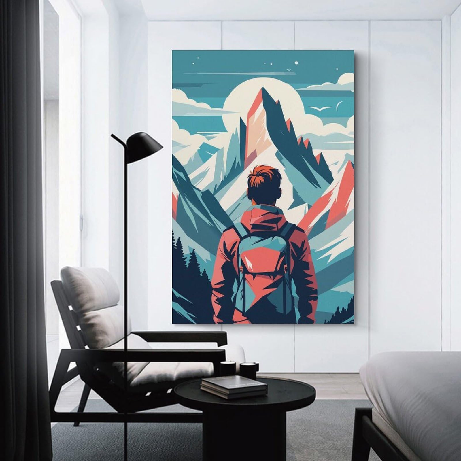 Junmoney Decorative Wall Artwork Mountain Hiker Landscape, 08x12inch(20x30cm), for Lounge, Bedroom Or Personal Spaces, Gift Idea for Housewarming And Birthdays