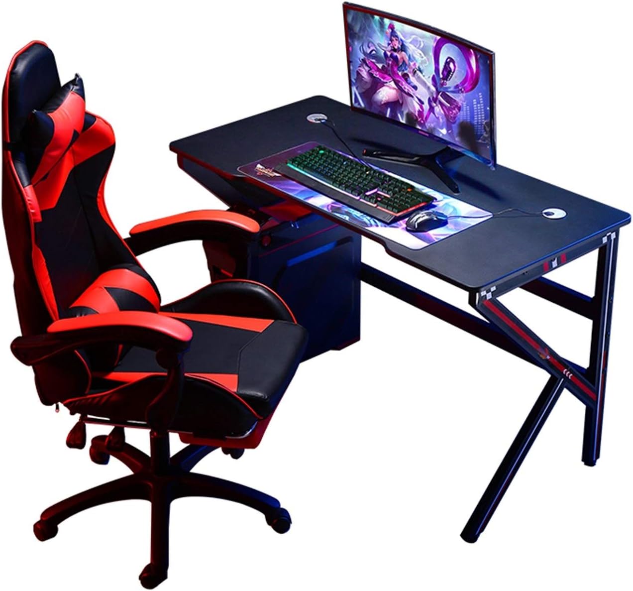 ZSEFV Professional Computer Desk and Chair Set, Office Desk/Gaming Chair with Cup