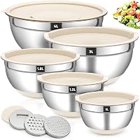 Fire More Set 5 Ciotole Acciaio inox Cucina 4L/2,8L/1,8L/1,5L/1L