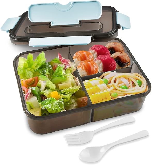 EETU Lunch Box, 1500ml Bento Box, Food Container with 3 Compartments and Cutlery Set, BPA Free, Microwave and Dishwasher Safe Meal Prep Containers, Leakproof Lunch Boxes Suitable for School and Work