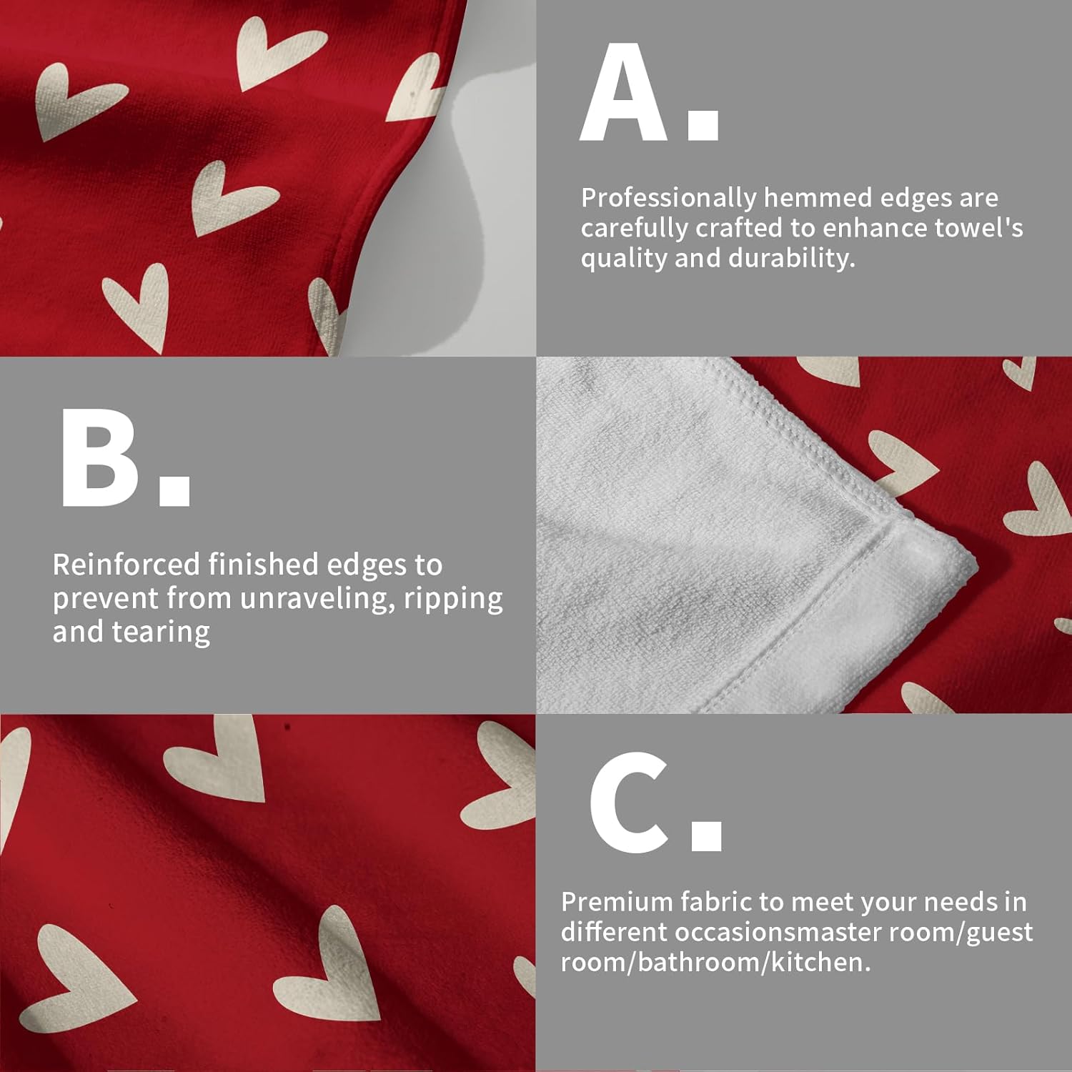 Valentine Hand Towels for Bathroom Set of 2 Red Cream Love Heart Valentine's Day Theme Holiday Print Decorative Handtowels Soft Absorbent Bath Towel for Home Guest Room Hotel Gym Spa - Image 5