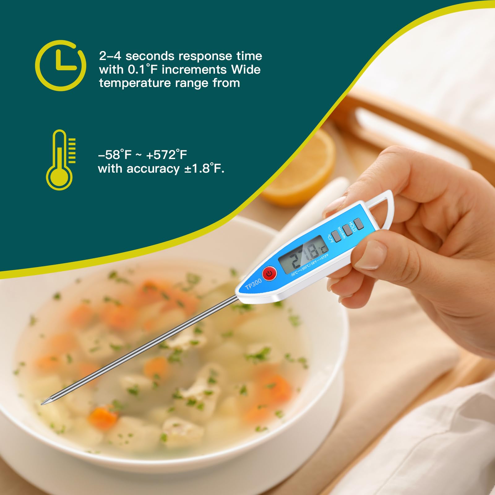 Copkim Set di 10 termometri digitali per alimenti, sonda lunga, istantanea, bianco