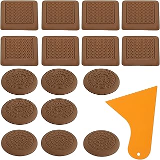 16Pcs Anti-Slip Cutting Board Stabilizer Pads 8Pcs Round and 8Pcs Square Non-Slip Mats and Cleaning Scraper Self-Adhesive Tape Waterproof Shock-Absorbent Reusable for Chopping Blocks