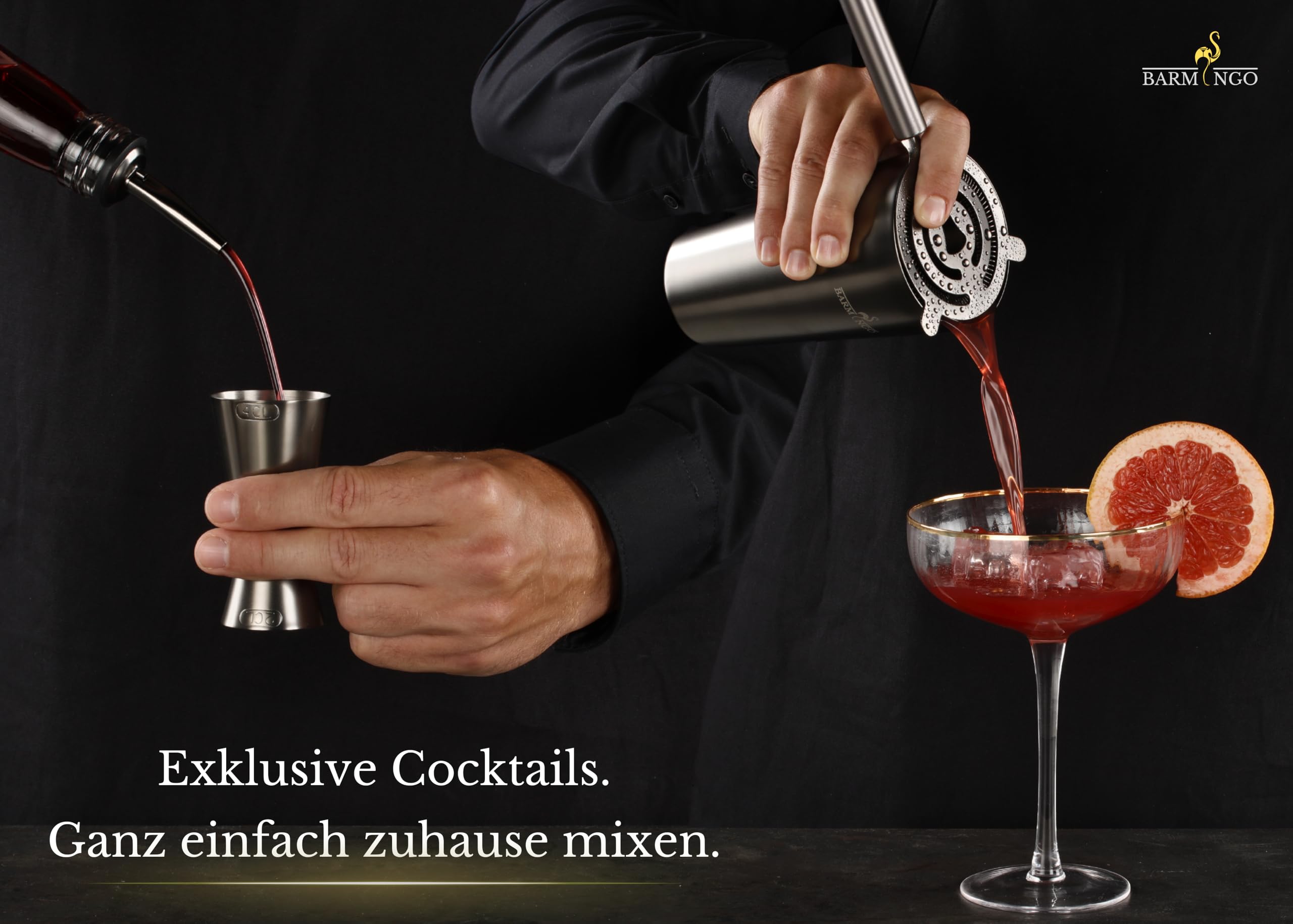 Edelstahl Cocktail Set 11tlg. – 700 ml Cocktail Shaker Set mit Ständer und Bar Zubehör, Cocktailshaker Set | Barkeeper Set | Cocktail Mix Set | Bar Set | Geschenkset | Schwarz