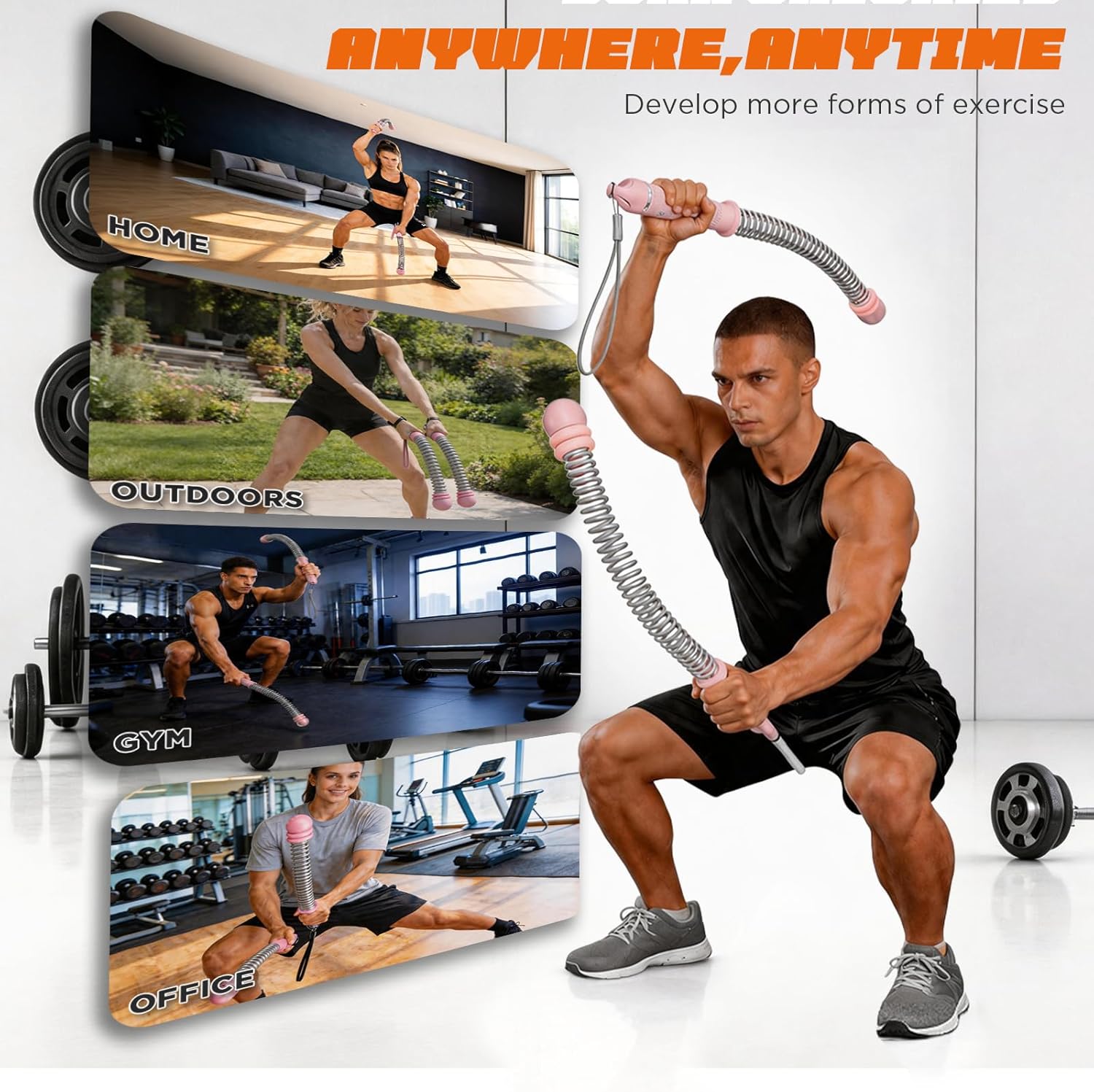Portable Weighted Ropeless Battle Ropes, Non-Slip Handle Adjustable Battle Rope with Carrying Bag, Exercise Equipment for Beginners and Advanced Users Small Space Low-Impact Aerobic Training