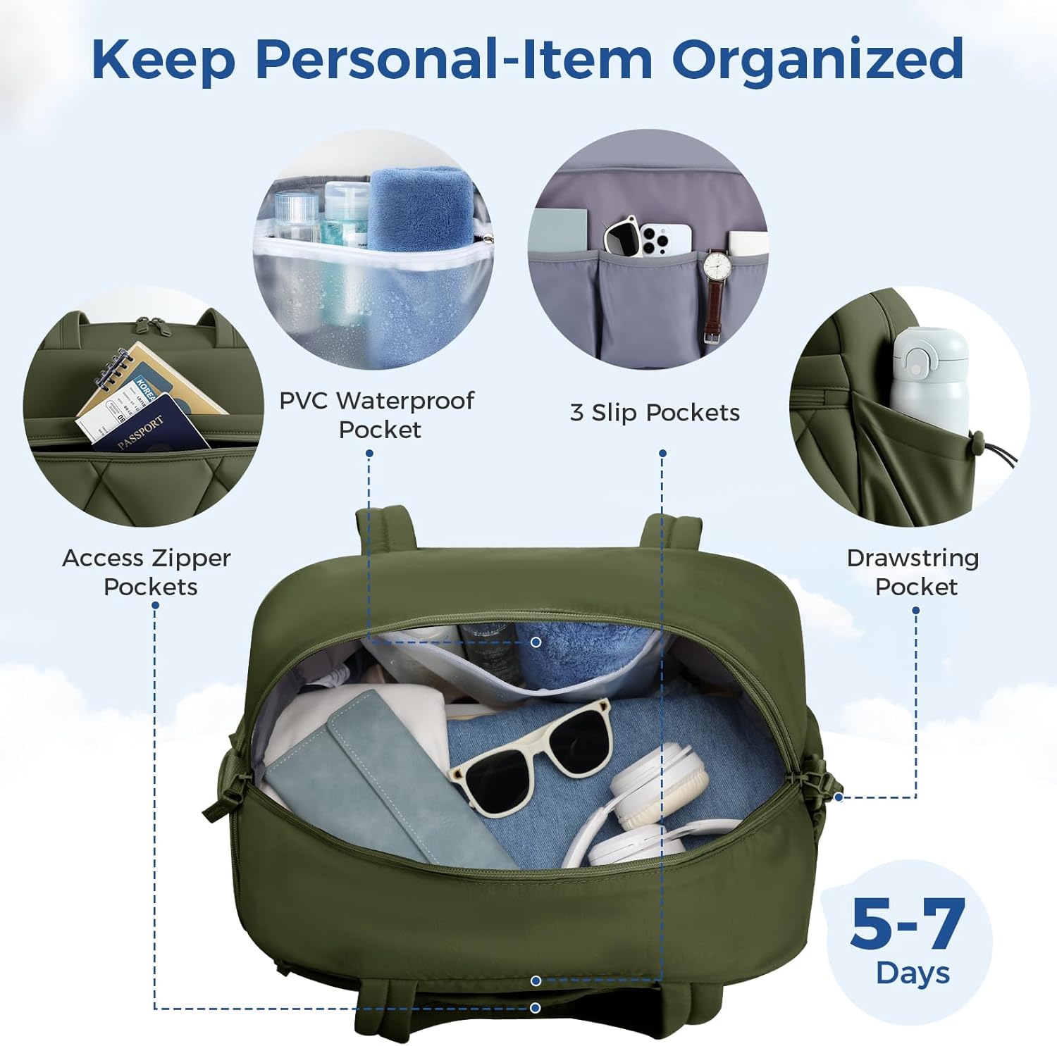 Gym Bag for Women, Puffer Travel Duffle Bag With Shoes Compartment & Wet Pocket, Carry On Tote Bag For Weekender, Overnight, Sport (Green, Large)