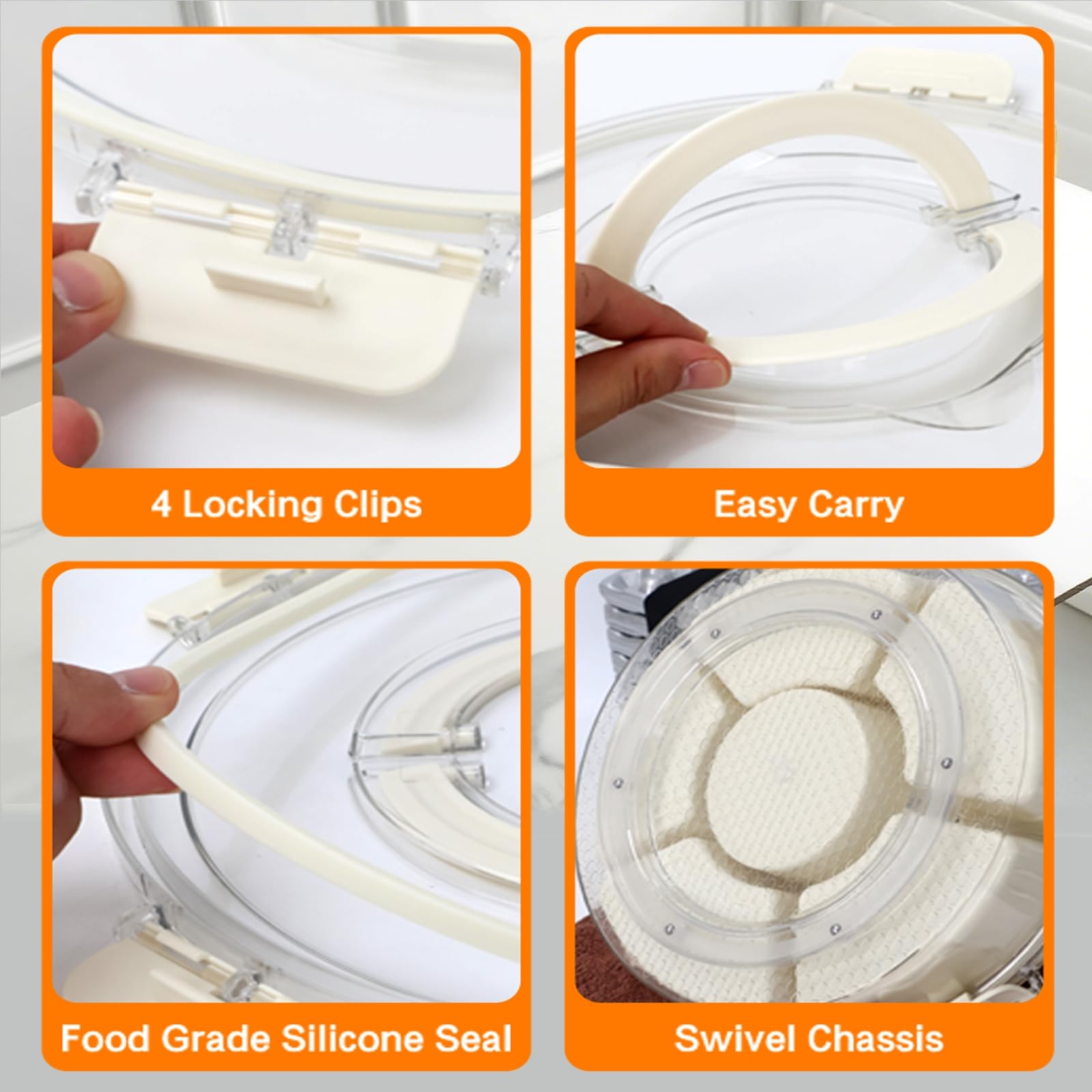 Snackbox mit Fächern, PP-Material Rund Spinner Snackbox Kinder mit 6 Fächern, Herausnehmbare Snackteller mit Deckel und Griff, Picknick Box für SüßIgkeiten Obst Gemüse -Round