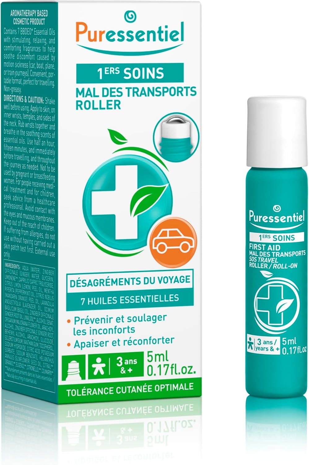 Puressentiel – First Aid – Transport Sickness Roller with 7 Essential Oils – Helps Prevent and Combat Transport Inconvenience (car, Plane, Boat) – 5 ml