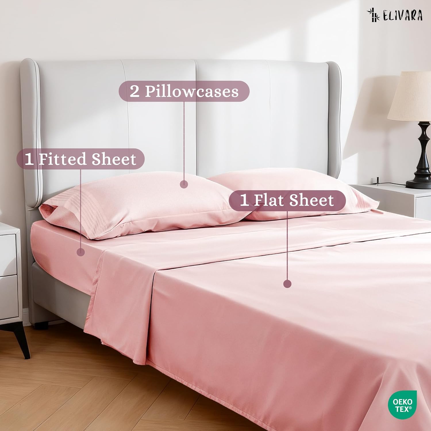 4-Piece Bed Sheet Set – Premium 120 GSM Microfiber Sheets – Deep Pockets, Wrinkle-Free – (Blossom Pink, King (U.S. Standard))