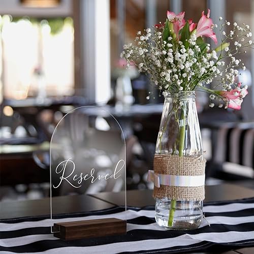 Miniatura 7 de Letrero acrílico de arco transparente de 5 x 7 pulgadas con base de madera, paquete de 10 hojas de acrílico arqueadas transparentes en blanco con