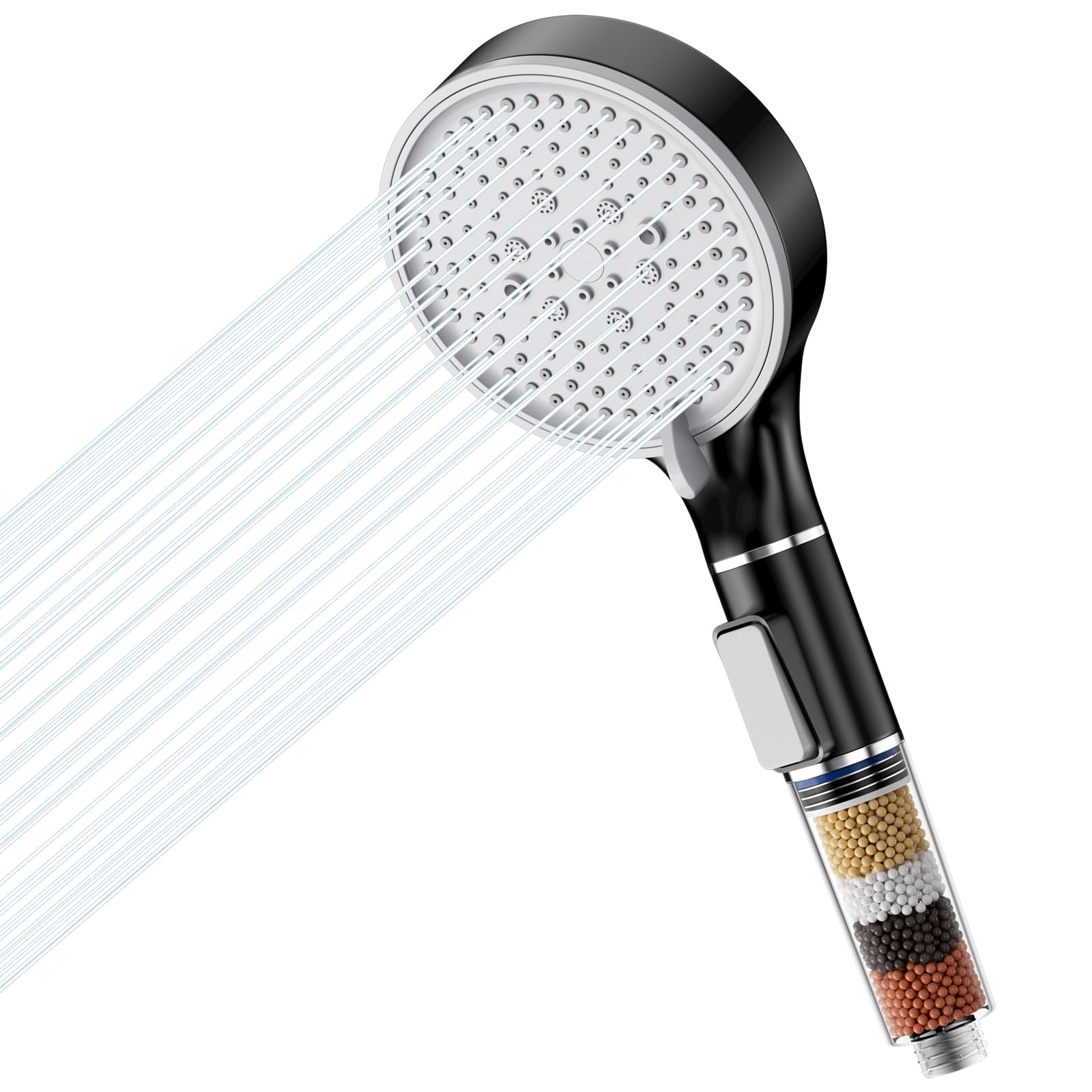 Duschkopf Mit 5 Strahlarten & Antikalk-Funktion – Handbrause & Regendusche In Mattschwarz, Wassersparend