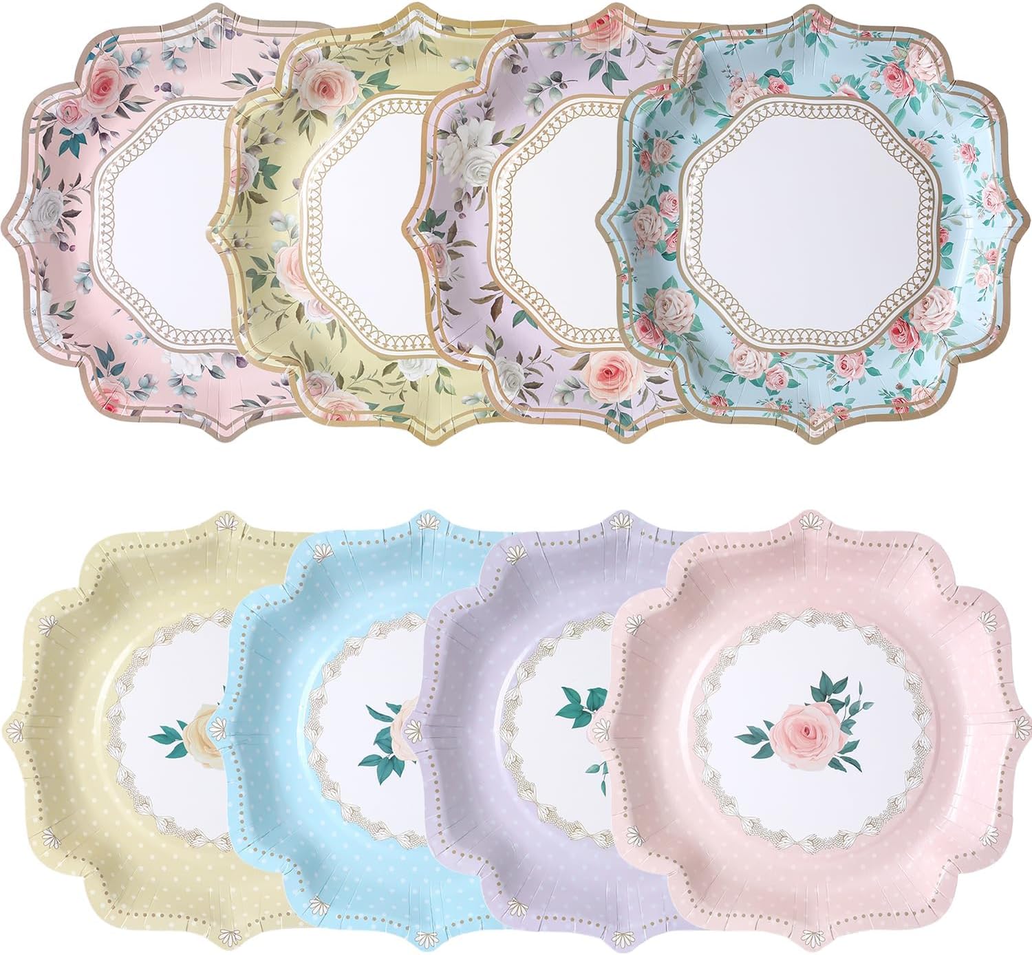 UAEYW 48 Pack Floral Paper Plates, Vintage Garden Tea Party Decorations, 9 Inches Disposable Plates Tableware for Spring Afternoon Tea Table Party Baby Bridal Shower Birthday Wedding Decor