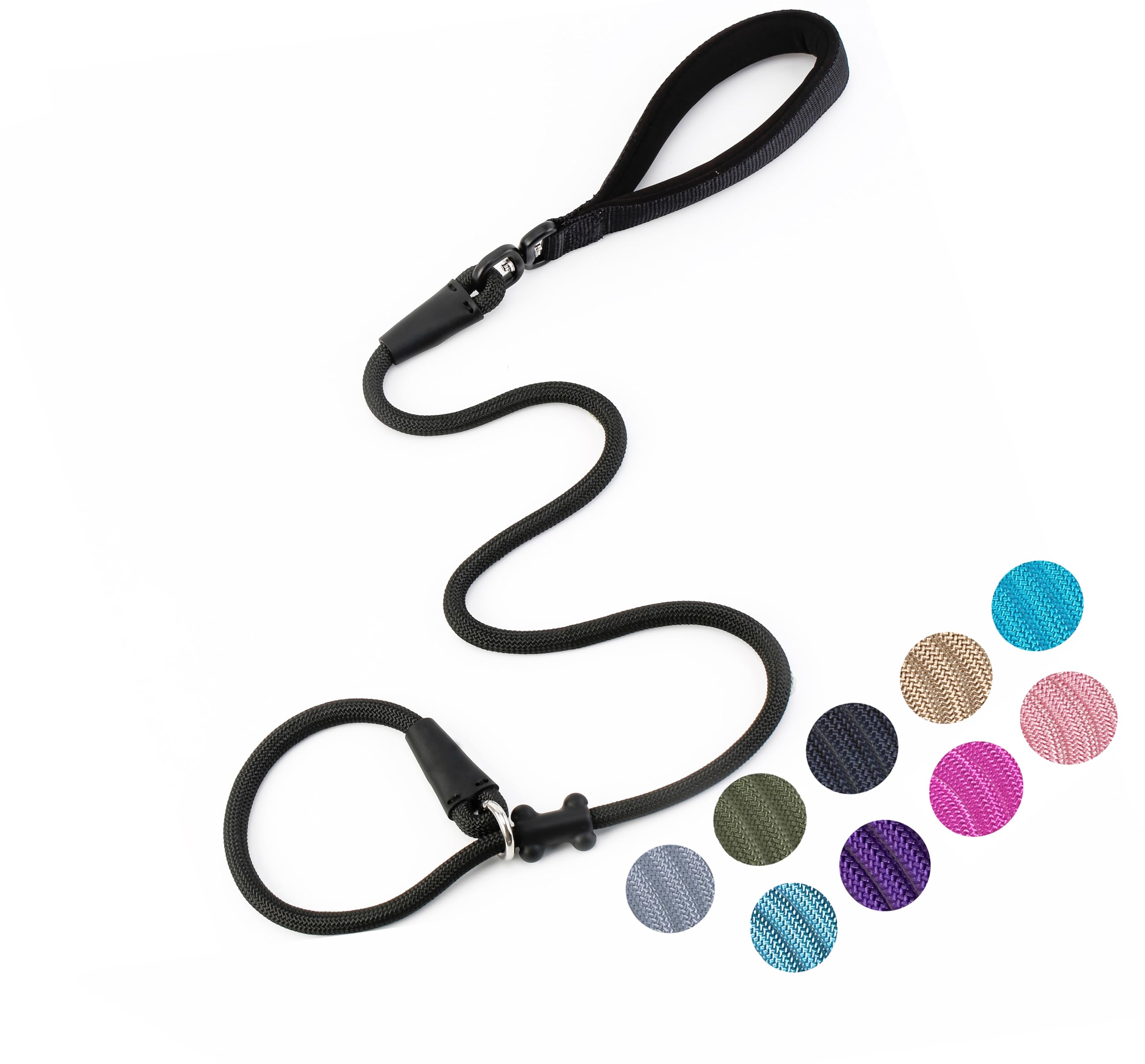 Slip Lead Dog Leash,Strong Nylon Rope Leash and Padded Handle,No Pull Outdoor Walking Training Lead for Small Medium Large Dogs(Black, 1/2"×4ft) — image 1