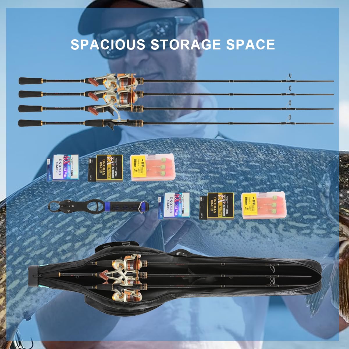 Funda para Cañas de Pescar Impermeable 130 cm, Mochila Pesca con Dos Bolsillos Laterales