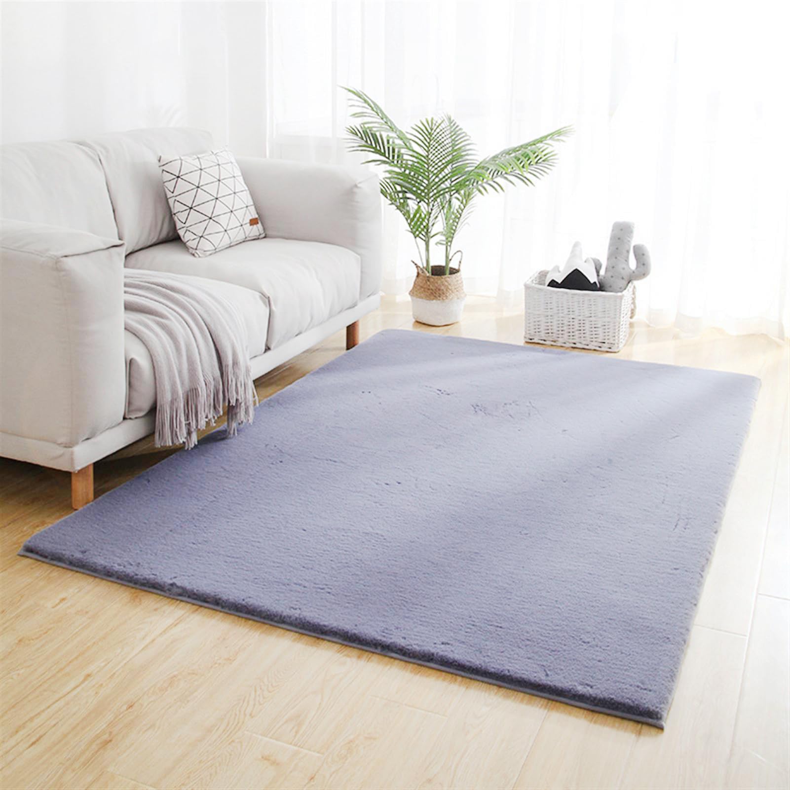 Tapis pour coin lecture et fenêtre baie en peluche douce couleur gris moderne