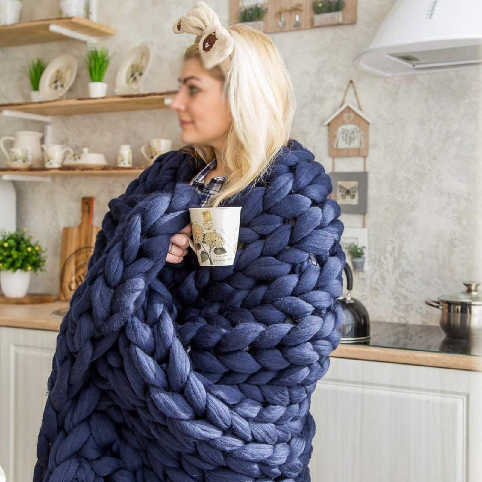 Chunky Knit Blanket Handmade By Soft Knitting Throw Bed Bedroom Decor Bulky Sofa Decor Air Conditioner Blanket Sofa Blanket Wool Yarn Cable Knit Blankets,Bed Bedding,J,130 * 170cm