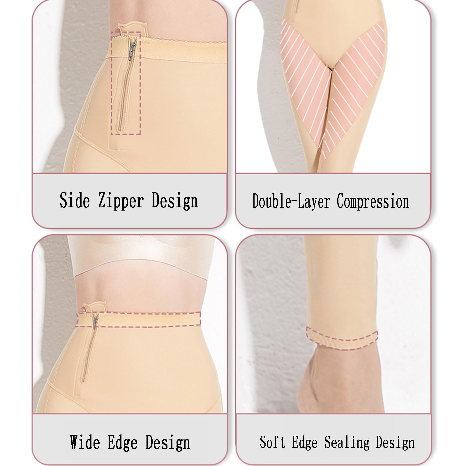 Pantalones Moldeadores de Cintura Alta, con Doble Capa Moldeadora y Cremallera En Un Solo Lado | Cintura ancha，Doble compresión，Corte que realza los glúteos，Forro interior antideslizamiento