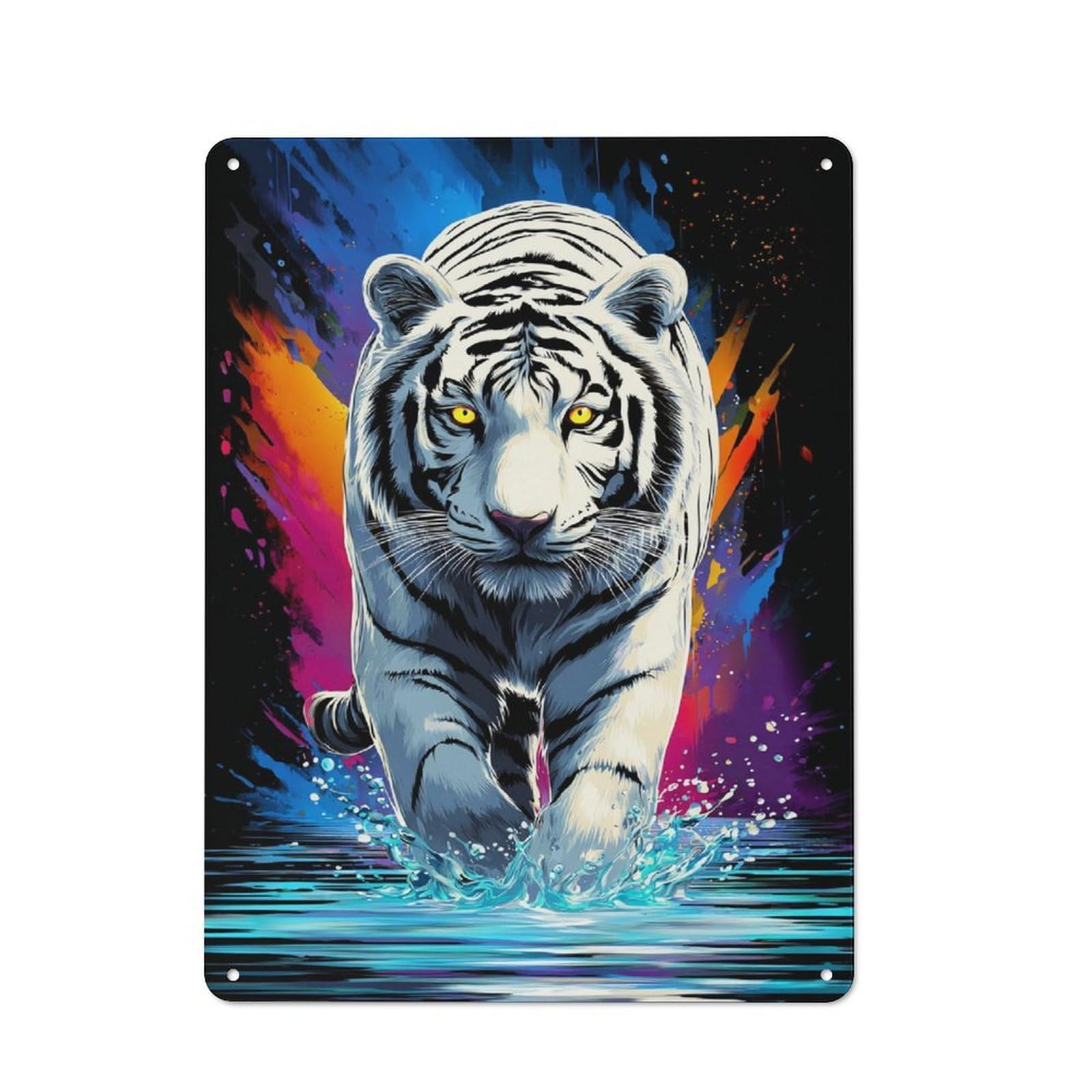 Junmoney White Tiger Splash Vintage Tin Sign 40X30cm For Garden Room Or Summerhouse, A Housewarming Gift For Outdoor-Room Decor Collectors