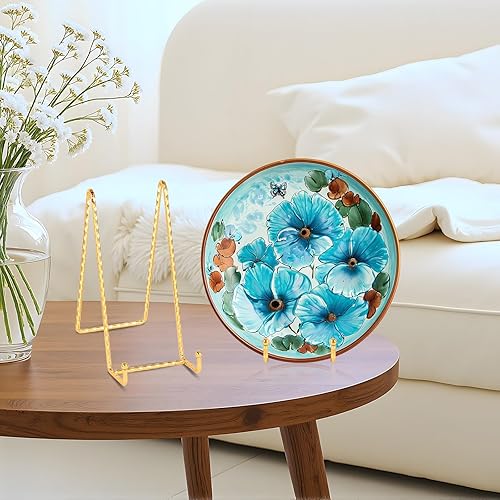 Miniatura 8 de Soporte de exhibición de caballete para platos, soportes grandes de 8 pulgadas, caballetes de alambre de metal trenzado para mostrar platos