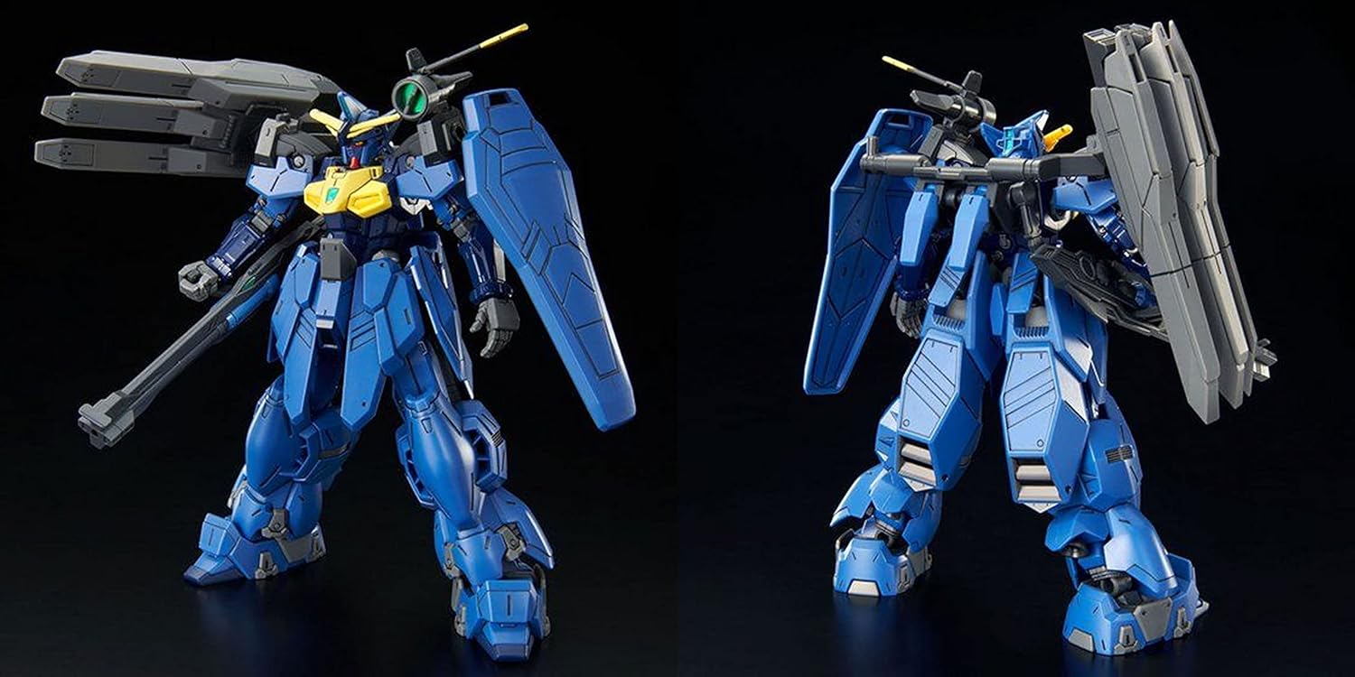 Przód i tył view of the assembled Gundam Geminus 02 with Ground Heavy Unit, showcasing its full profile.