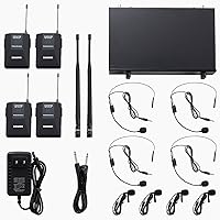 Vista 7 de Sistema de micrófono inalámbrico UHF de 4 canales con micrófonos de auriculares Lavalier, frecuencias ajustables de 4 x 50, ideal para reuniones