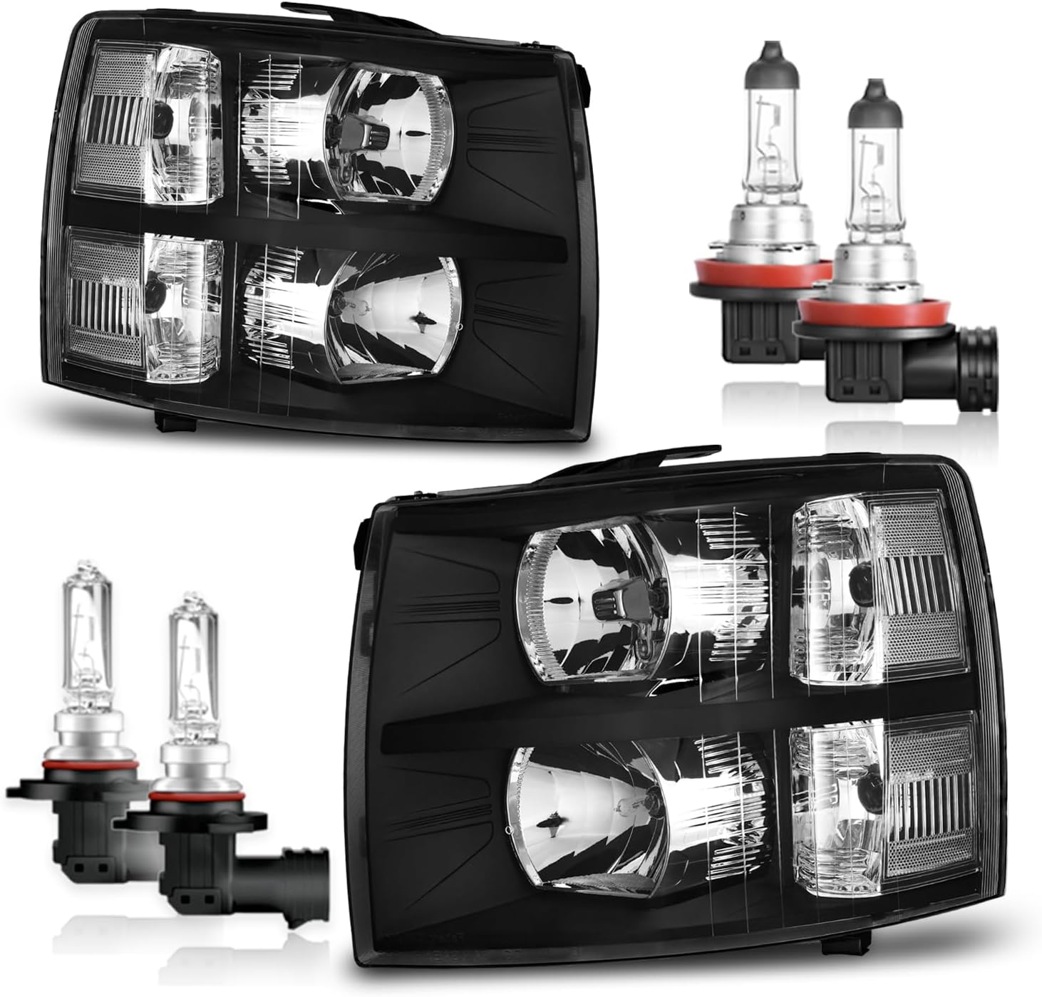 Headlights Assembly with Bulbs for 2007-2013 Chevy Silverado 1500 for 2007-2014 Silverado 2500HD 3500 Headlamp Driver & Passenger Side