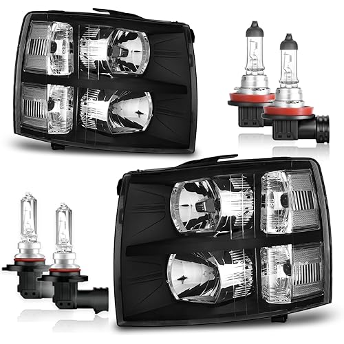 Headlights Assembly with Bulbs for 2007-2013 Chevy Silverado 1500 for 2007-2014 Silverado 2500HD 3500 Headlamp Driver & Passenger Side