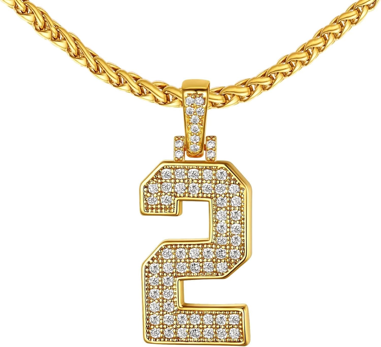 FindChic Bling Number Necklace Baseball Chain 14K Gold Plated Sports Football Pendant Hip Hop Cubic Zirconia Iced Custom Name Personalized Jewelry for Men Boys, Tennis Chain 18'' to 30'' + Gift Box