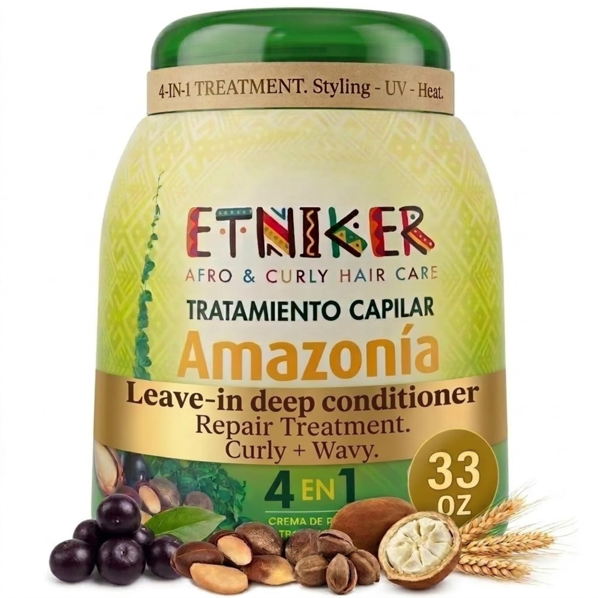 Etniker Amazonia Curl Cream and Deep Repair Mask for Damaged Curls 33oz