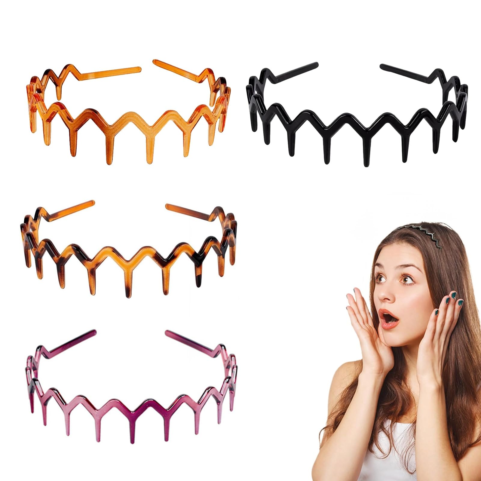 4 Zickzack Haarreifen Set - Haifischzahn Design Für Damen, Rutschfester Halt Für Alle Frisuren