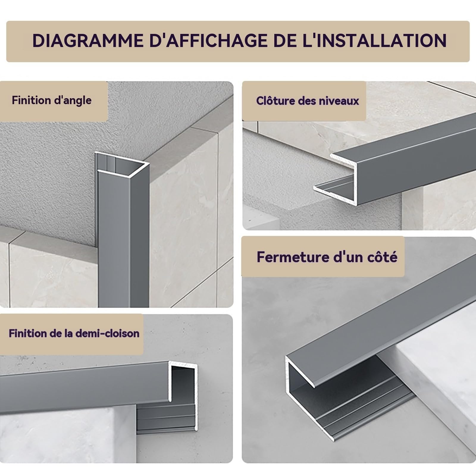 Profile De Finition Carrelage 90cm* 3 Pièces Profil De Transition Profilés en Aluminium Edge Trim en C pour Les Professions De Rénovation Et Les Amateurs De DIY(Gold,12mm)