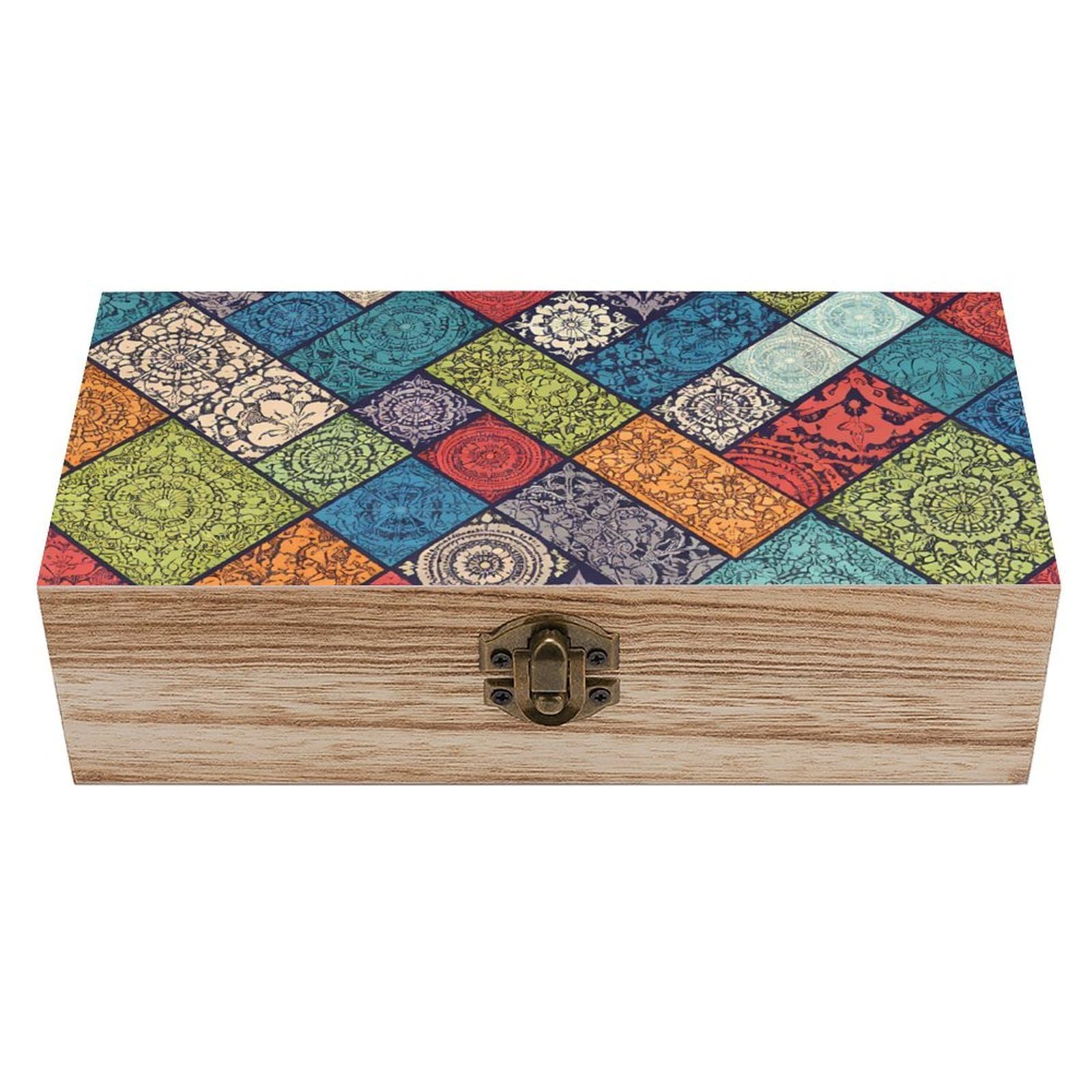 SMAZDFXX Background Geometric Wooden Storage Box With Hinged Lid Decorative Front Clasp Keepsake Boxes