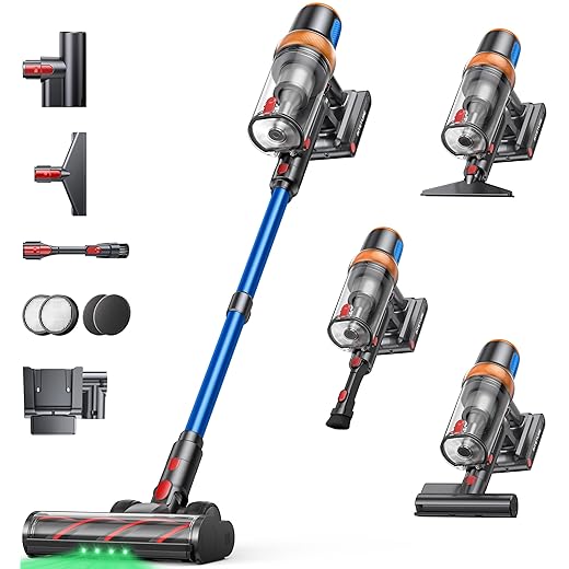 Cordless Vacuum Cleaner, 650W 55KPA 70Mins Vacuum Cleaners for Home, Upgraded Stick Vacuum with Extra Mattress Cleaning Tool, Self-Standing, Anti-Tangled Vacuum Cordless for Pet Hair/Floors/Carpets