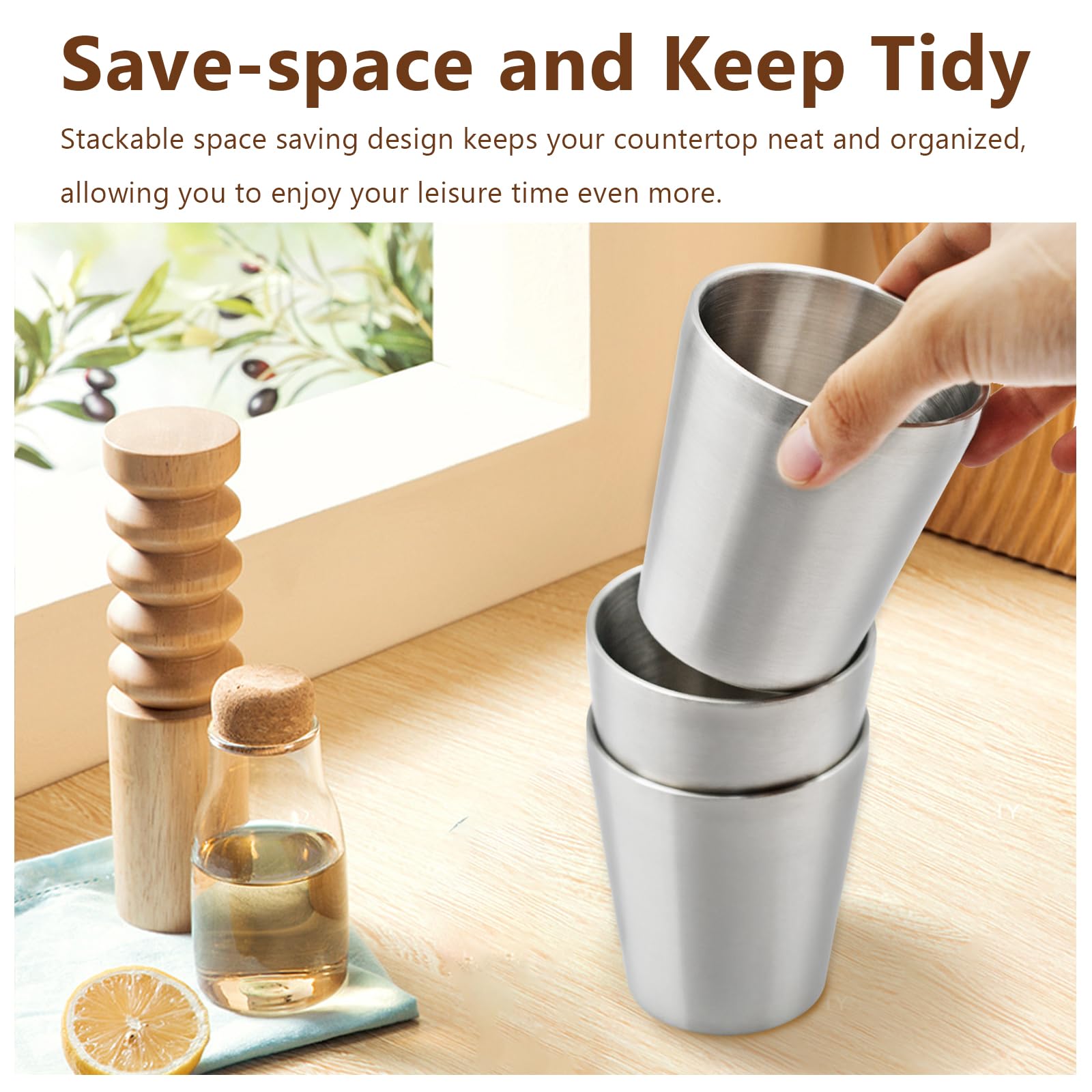 LYFJXX 6 Pack Stainless Steel Cup, Double Wall Vacuum Water Glasses, 10oz Reusable Metal Beer Cups - Image 4