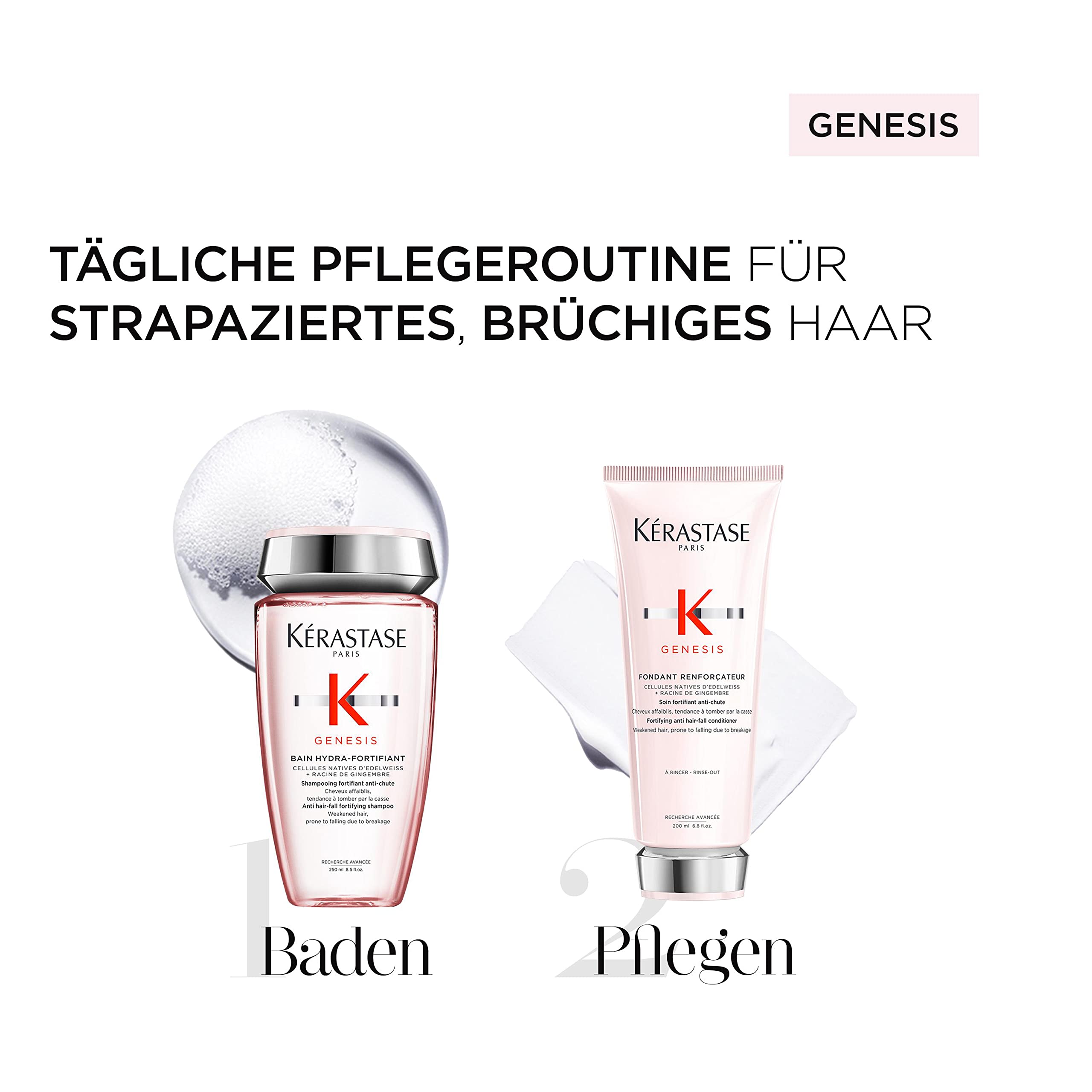 Kérastase, Genesis, Pflegeroutine mit Shampoo und Haarspülung, Für feines und brüchiges Haar, Gegen Haarausfall und Haarbruch