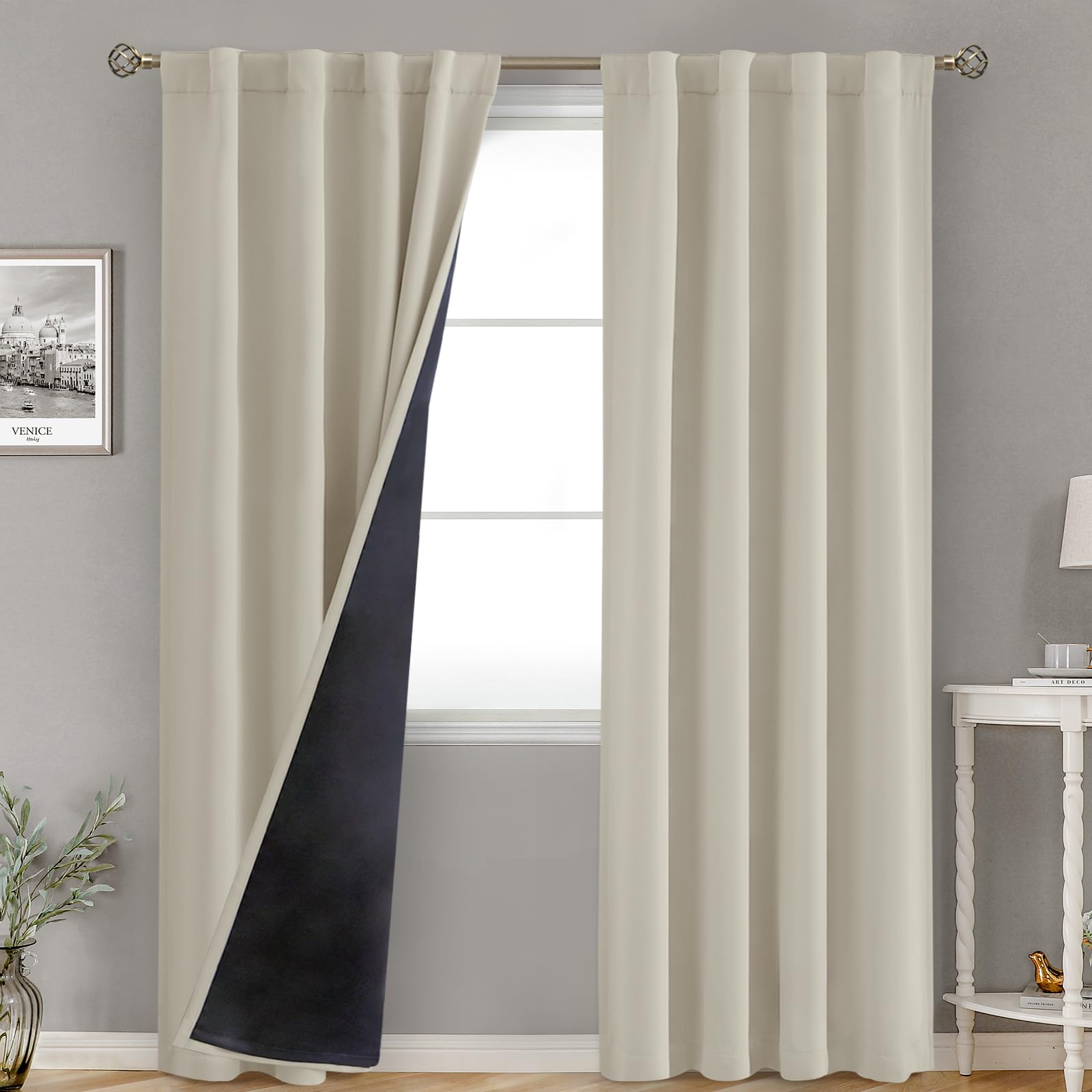 BGment Cashmere Blackout Curtains for Bedroom, 100% Black Out Living Room 84 inch Panels with Thermal Liner, Rod Pocket and Back Tab Double Layer Room