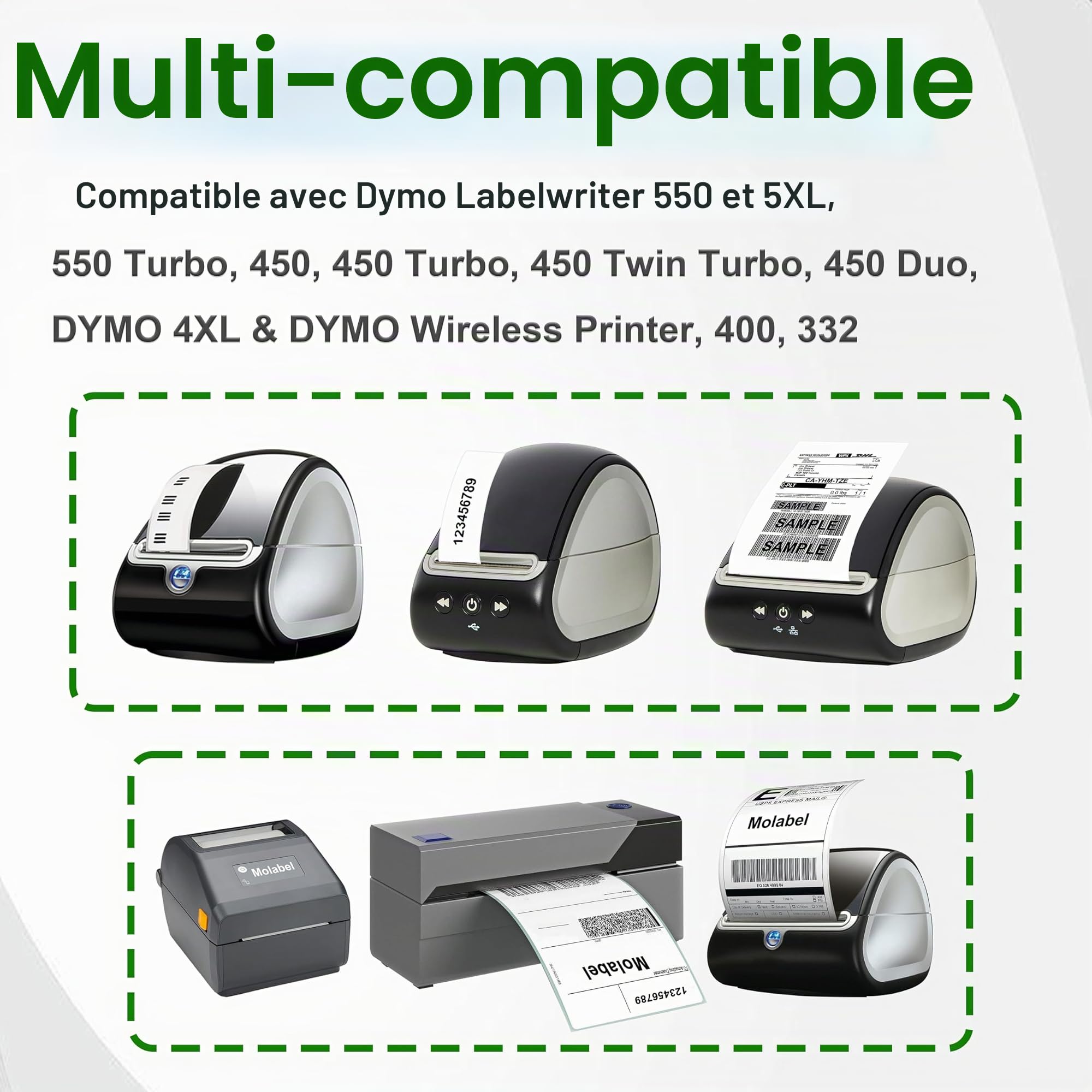 Étiquettes d'adresse standard - 10 rouleaux (avec puce RFID) pour Dymo S0722370 99010-28 mm x 89 mm, compatibles avec les imprimantes Dymo LabelWriter 550-130 étiquettes par rouleau.