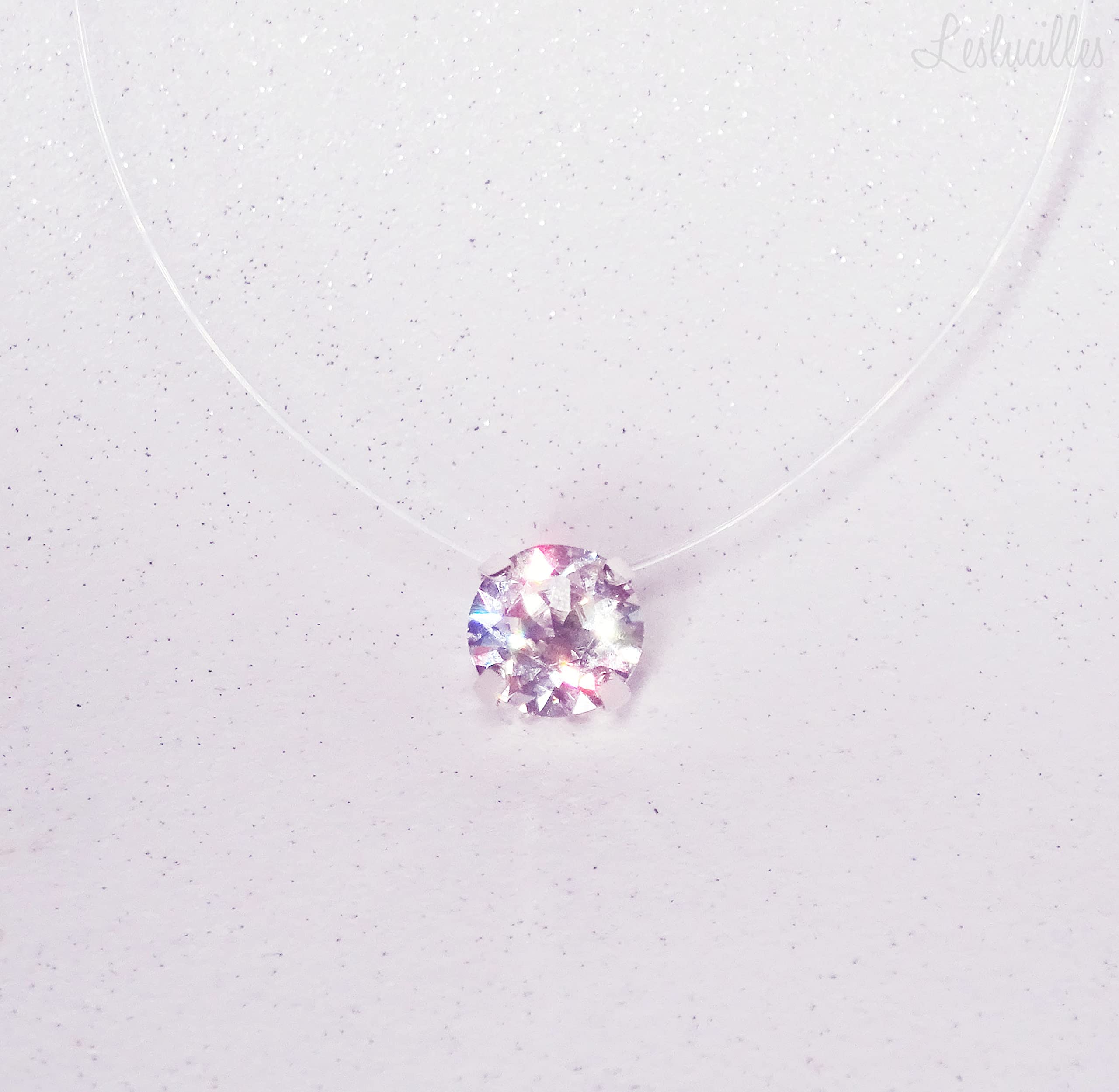 Collier Solitaire invisible - ARGENT 925 - PETIT ou GRAND Pendentif Pure Brillance - Ras-de-cou en Fil de Nylon transparent - Cordon de la clavicule