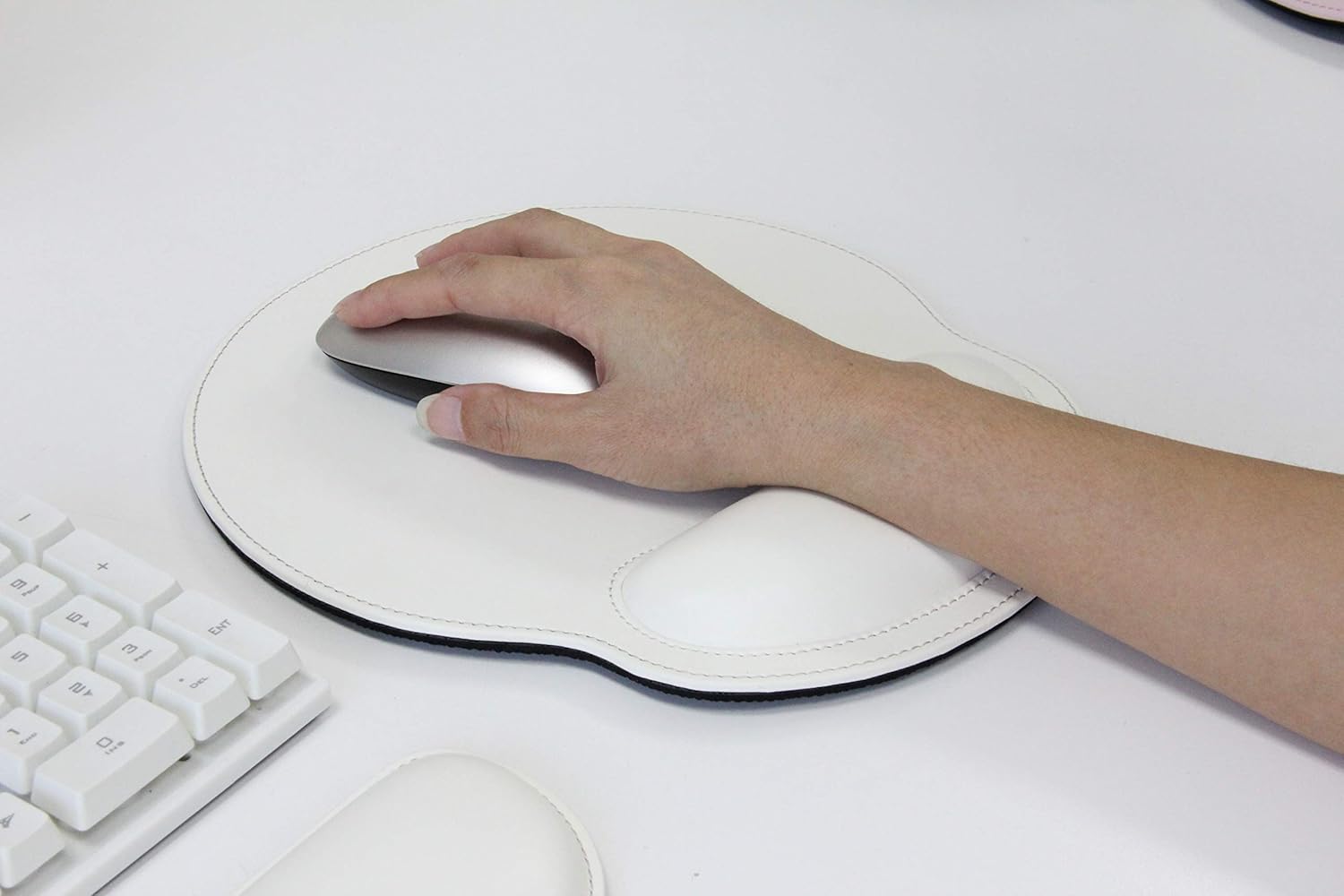 RICHEN Ergonomic PU Leather Keyboard Wrist Rest and Mouse Pad with Wrist Support, Memory Foam Set for Office and Gaming, Comfortable & Lightweight for Easy Typing & Pain Relief (White)