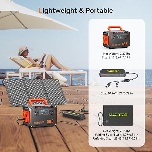 Miniatura 2 de MARBERO Estación de energía portátil de 88.8 Wh con panel solar de 30 W, 150 W de pico para camping, generador solar con salida de CA (2 x CA, 2 USB